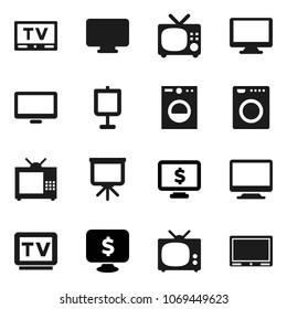 Flat vector icon set - presentation vector, monitor dollar, tv, washer
