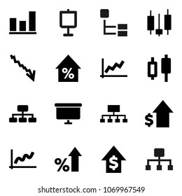 Flat vector icon set - presentation vector, graph, japanese candle, crisis, percent growth, dollar, board, hierarchy