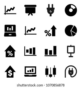 Flat vector icon set - presentation vector, graph, pie, japanese candle, laptop, percent growth, dollar, board, power plug
