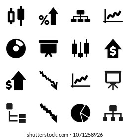 Flat vector icon set - presentation vector, graph, pie, japanese candle, crisis, percent growth, dollar, board, hierarchy