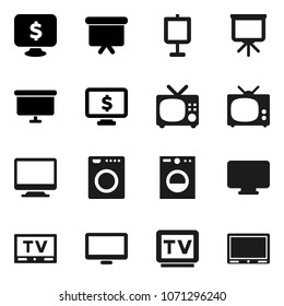 Flat vector icon set - presentation vector, board, monitor dollar, tv, washer