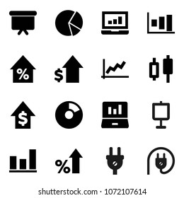 Flat vector icon set - presentation vector, graph, pie, laptop, percent growth, dollar, board, power plug