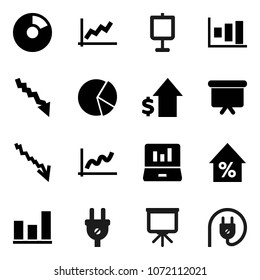 Flat vector icon set - presentation vector, graph, pie, laptop, crisis, percent growth, dollar, board, power plug