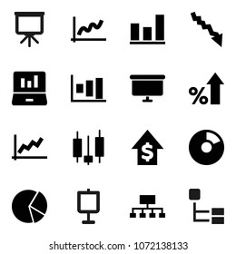 Flat vector icon set - presentation vector, graph, pie, japanese candle, laptop, crisis, percent growth, dollar, board, hierarchy
