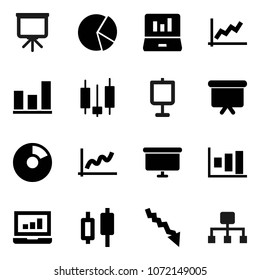 Flat vector icon set - presentation vector, graph, pie, japanese candle, laptop, crisis, board, hierarchy