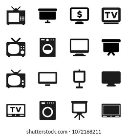 Flat vector icon set - presentation vector, board, monitor dollar, tv, washer