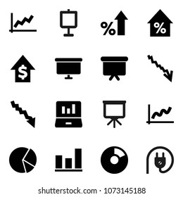 Flat vector icon set - presentation vector, graph, pie, laptop, crisis, percent growth, dollar, board, power plug