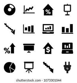 Flat vector icon set - presentation vector, graph, pie, laptop, crisis, percent growth, dollar, board, power plug