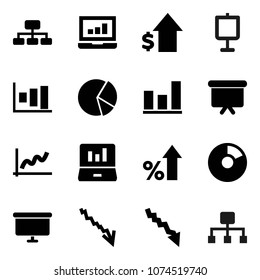 Flat vector icon set - presentation vector, graph, pie, laptop, crisis, percent growth, dollar, board, hierarchy