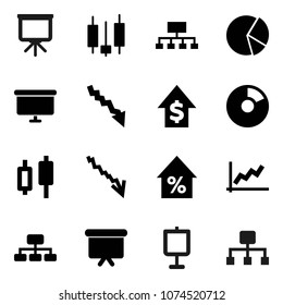 Flat vector icon set - presentation vector, graph, pie, japanese candle, crisis, percent growth, dollar, board, hierarchy