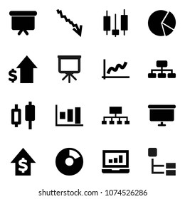 Flat vector icon set - presentation vector, graph, pie, japanese candle, laptop, crisis, dollar growth, board, hierarchy