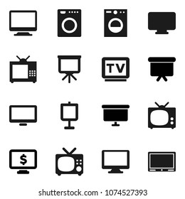 Flat vector icon set - presentation vector, board, monitor dollar, tv, washer
