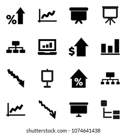 Flat vector icon set - presentation vector, graph, laptop, crisis, percent growth, dollar, board, hierarchy