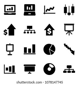 Flat vector icon set - presentation vector, graph, pie, japanese candle, laptop, crisis, dollar growth, board, hierarchy