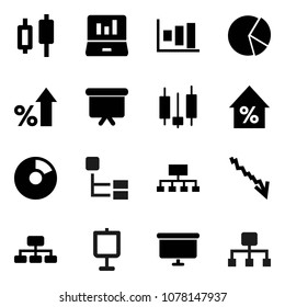 Flat vector icon set - presentation vector, graph, pie, japanese candle, laptop, crisis, percent growth, board, hierarchy