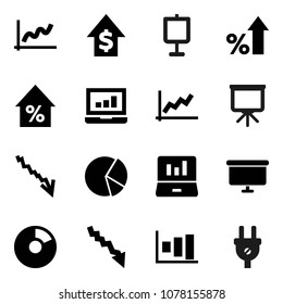 Flat vector icon set - presentation vector, graph, pie, laptop, crisis, percent growth, dollar, board, power plug