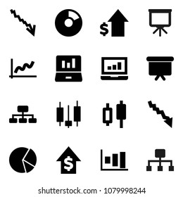 Flat vector icon set - presentation vector, graph, pie, japanese candle, laptop, crisis, dollar growth, board, hierarchy
