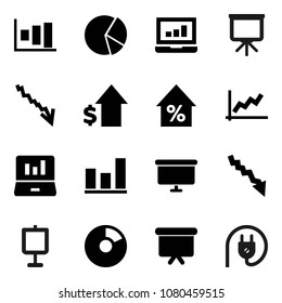 Flat vector icon set - presentation vector, graph, pie, laptop, crisis, percent growth, dollar, board, power plug