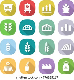 flat vector icon set - presentation vector, graph up, flower, spikelets, greenhouse, chart, spike, field, seedling, fertilizer