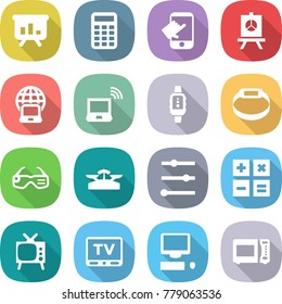 flat vector icon set - presentation vector, calculator, touch, notebook globe, wireless, smart watch, bracelet, glasses, scales, equalizer, tv, computer, microwave oven