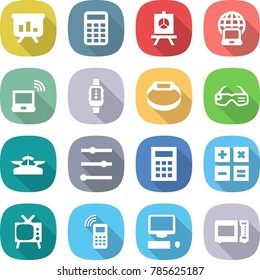 flat vector icon set - presentation vector, calculator, notebook globe, wireless, smart watch, bracelet, glasses, scales, equalizer, tv, mobile phone, computer, microwave oven