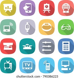 flat vector icon set - presentation vector, touch, notebook globe, wireless, smart watch, bracelet, glasses, market scales, equalizer, calculator, tv, mobile phone, computer