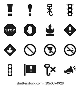 Flat vector icon set - prohibition sign vector, no alcohol, smoking, attention, traffic light, hook, flammable, stop, loudspeaker