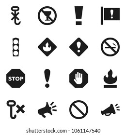 Flat vector icon set - prohibition sign vector, no alcohol, smoking, attention, traffic light, hook, flammable, stop, loudspeaker
