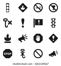 Flat vector icon set - prohibition sign vector, no alcohol, smoking, attention, traffic light, hook, flammable, stop, loudspeaker