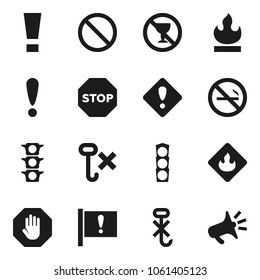 Flat vector icon set - prohibition sign vector, no alcohol, smoking, attention, traffic light, hook, flammable, stop, loudspeaker