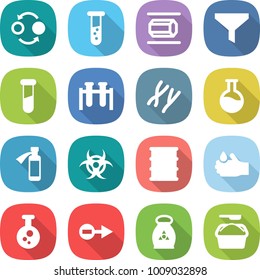 flat vector icon set - quantum bond vector, vial, nano tube, funnel, test, chromosomes, flask, potion bottle, biohazard, barrel, acid, chemical, electron, fertilizer, washing powder