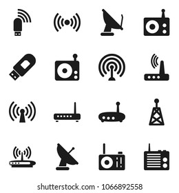 Flat vector icon set - radio vector, antenna, usb modem, router, wireless, satellite