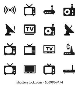 Flat vector icon set - radio vector, tv, router, wireless, satellite antenna