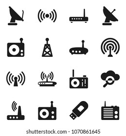 Flat vector icon set - radio vector, antenna, cloud glass, usb modem, router, wireless, satellite