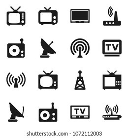 Flat vector icon set - radio vector, antenna, tv, router, wireless, satellite