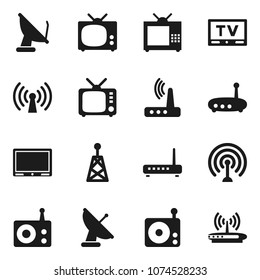 Flat vector icon set - radio vector, antenna, tv, router, wireless, satellite