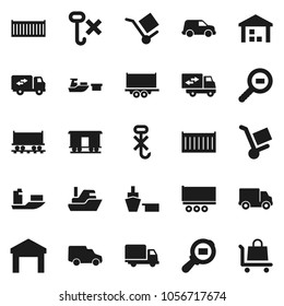 Flat vector icon set - Railway carriage vector, ship, truck trailer, sea container, delivery, car, port, cargo, no hook, warehouse, search, relocation, trolley