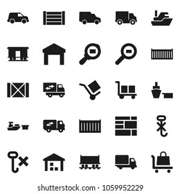 Flat Vector Icon Set - Railway Carriage Vector, Ship, Sea Container, Delivery, Car, Port, Wood Box, Consolidated Cargo, No Hook, Warehouse, Search, Relocation Truck, Trolley