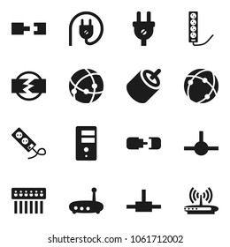 Flat vector icon set - rca vector, connect, connection, server, hub, router, disconnection, power plug, multi socket