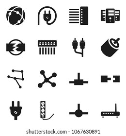 Flat vector icon set - rca vector, connect, connection, network, server, hub, disconnection, power plug, multi socket, router