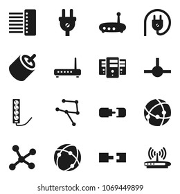 Flat vector icon set - rca vector, connect, connection, network, server, hub, router, power plug, multi socket