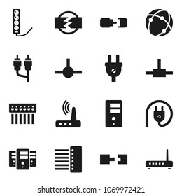 Flat vector icon set - rca vector, connect, connection, server, hub, router, disconnection, power plug, multi socket