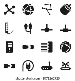 Flat vector icon set - rca vector, connect, connection, network, server, hub, router, power plug, multi socket