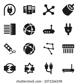 Flat vector icon set - rca vector, connection, network, disconnection, server, hub, router, power plug, multi socket