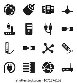 Flat vector icon set - rca vector, connect, connection, network, server, hub, router, power plug, multi socket