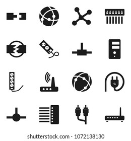 Flat vector icon set - rca vector, connect, connection, network, server, hub, router, disconnection, power plug, multi socket