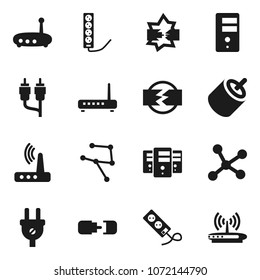 Flat vector icon set - rca vector, network, disconnection, server, router, connection, power plug, multi socket