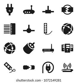 Flat vector icon set - rca vector, connect, connection, server, hub, router, disconnection, power plug, multi socket