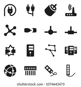 Flat vector icon set - rca vector, connect, connection, network, disconnection, server, hub, router, power plug, multi socket