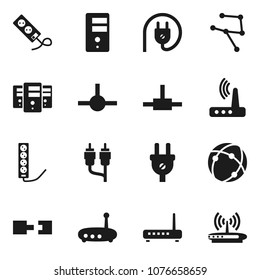 Flat vector icon set - rca vector, connect, connection, network, server, router, power plug, multi socket